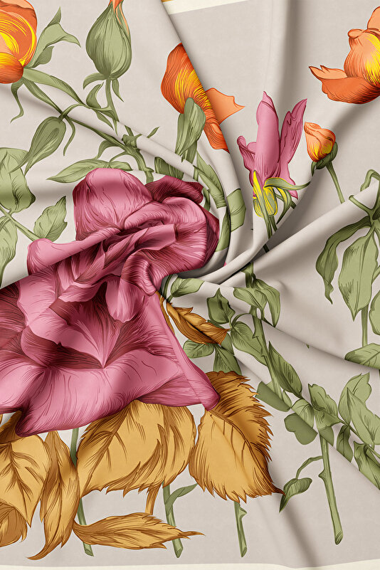 DRIED ROSE FLORAL PATTERN TWILL SCARF 2