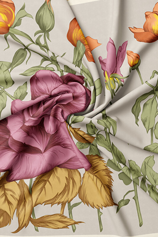 DRIED ROSE FLORAL PATTERN TWILL SCARF 2