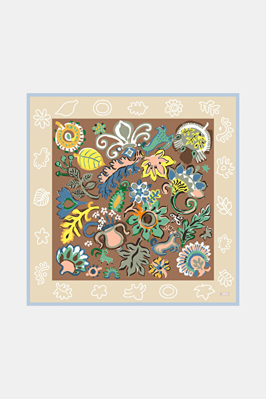LIGHT BEIGE ETHNIC DESIGN TWILL SCARF