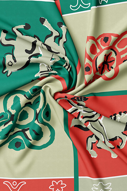 EMERALD GREEN ETHNIC DESIGN TWILL SCARF 2