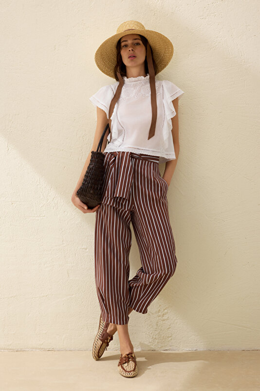 ECRU STRIPED TROUSERS
