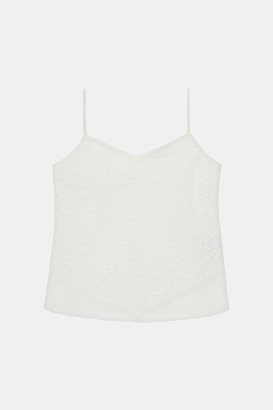 ECRU V NECK SLEEVELESS BLOUSE