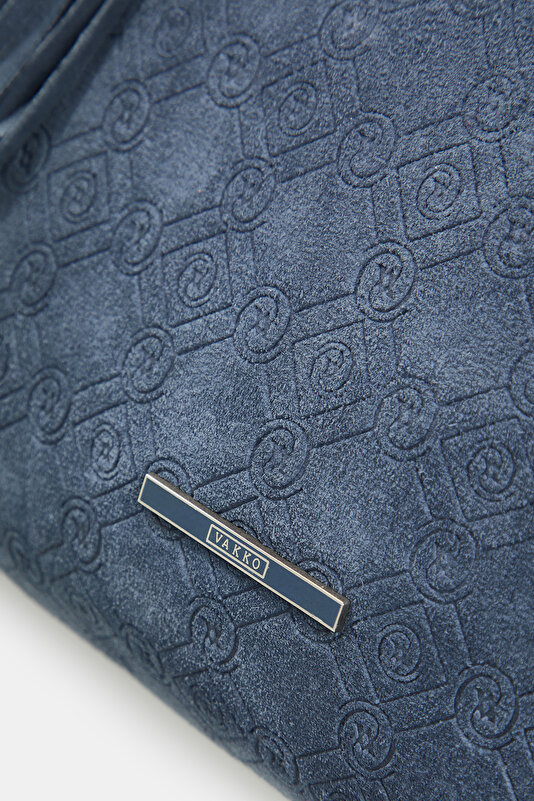 NAVY BLUE MONOGRAM LEATHER BAG 4