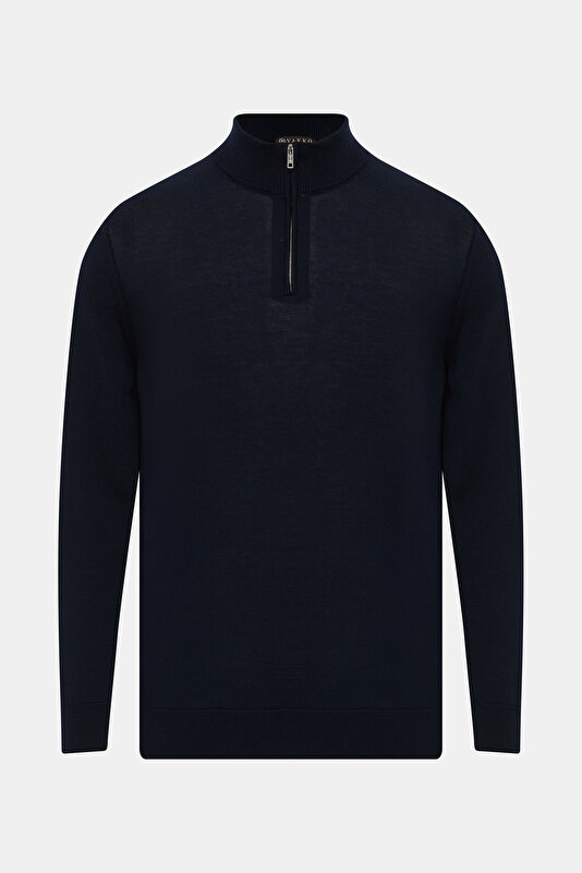 NAVY BLUE UPRIGHT COLLAR TRICOT