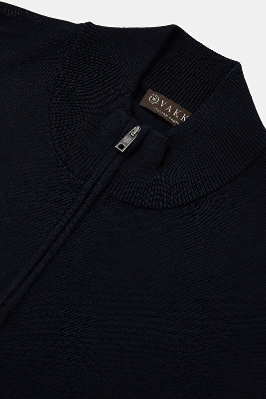 NAVY BLUE UPRIGHT COLLAR TRICOT 3