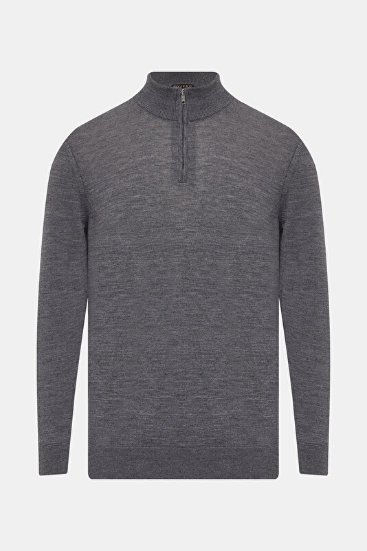 GREY UPRIGHT COLLAR TRICOT