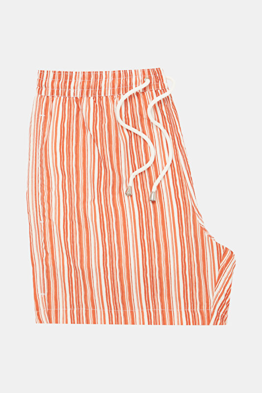 WHITE STRIPED PATTERNED SWIMSUIT