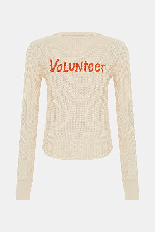 EKRU BİSİKLET YAKA BASKILI T-SHİRT 2