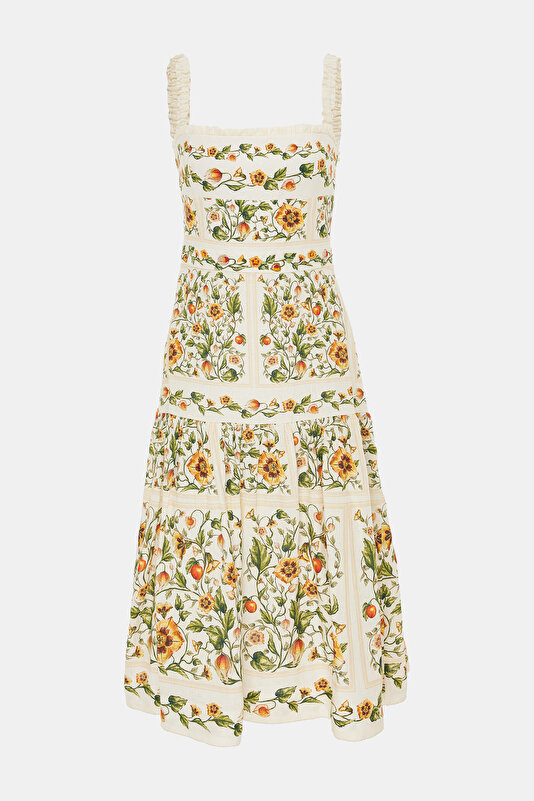 MULTİCOLOR FLORAL PATTERN MİDİ DRESS