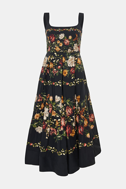 MULTİCOLOR FLORAL PATTERN MİDİ DRESS
