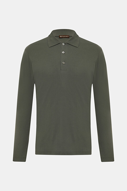 DARK GREEN POLO NECK LONG SLEEVE TSHIRT