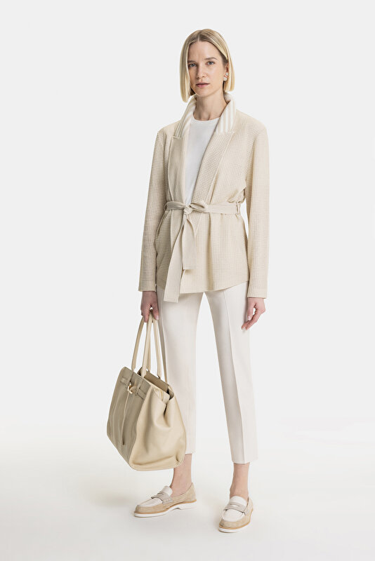 BEIGE SURPLICE NECKLINE (CROSS-OVER NECKLINE) JACKET 4