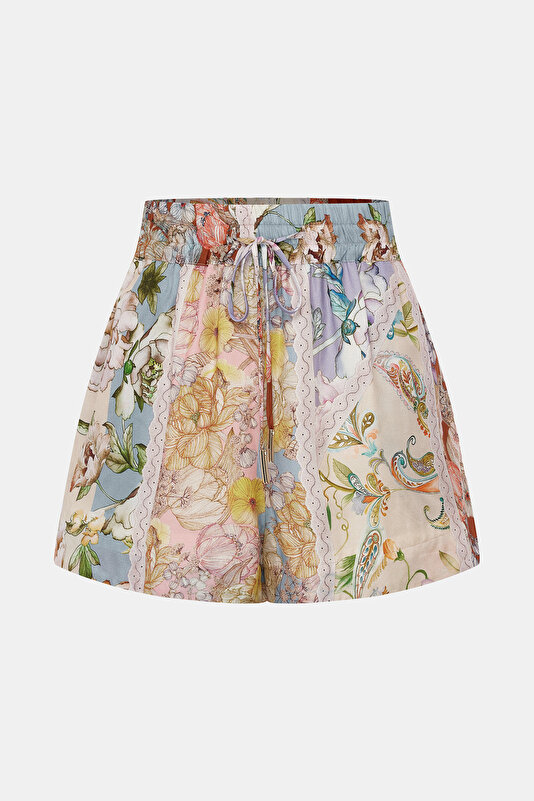 MULTICOLOR FLORAL PATTERN HIGH WAIST COTTON/SILK SHORTS 4
