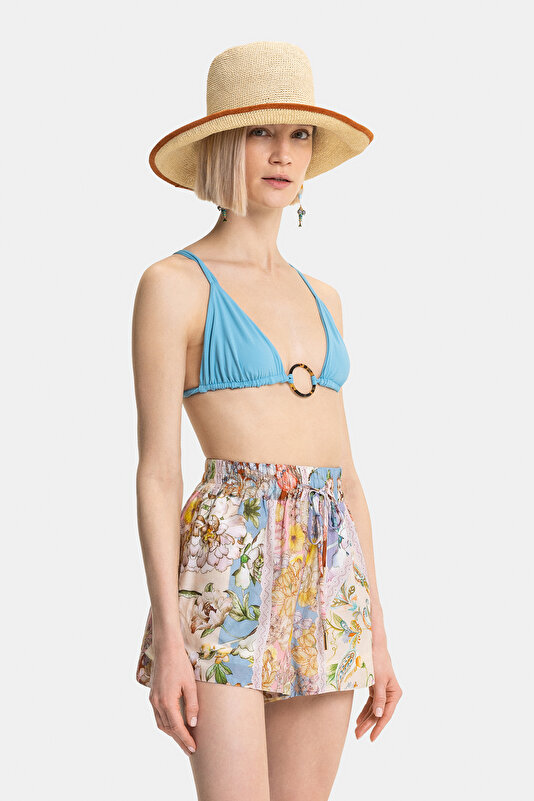 MULTICOLOR FLORAL PATTERN HIGH WAIST COTTON/SILK SHORTS 2
