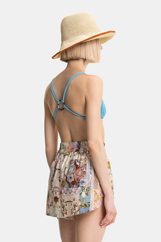MULTICOLOR FLORAL PATTERN HIGH WAIST COTTON/SILK SHORTS 3