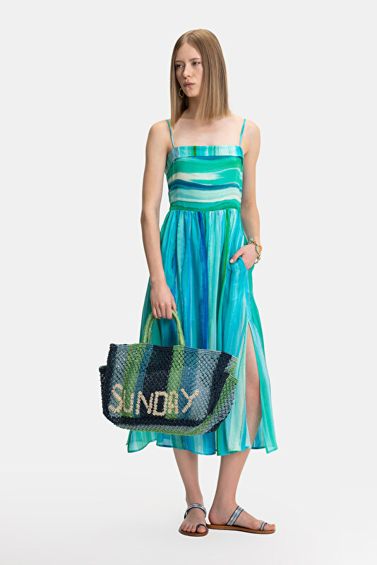 GREEN SLEEVELESS SUSPENDER MIDI DRESS 4