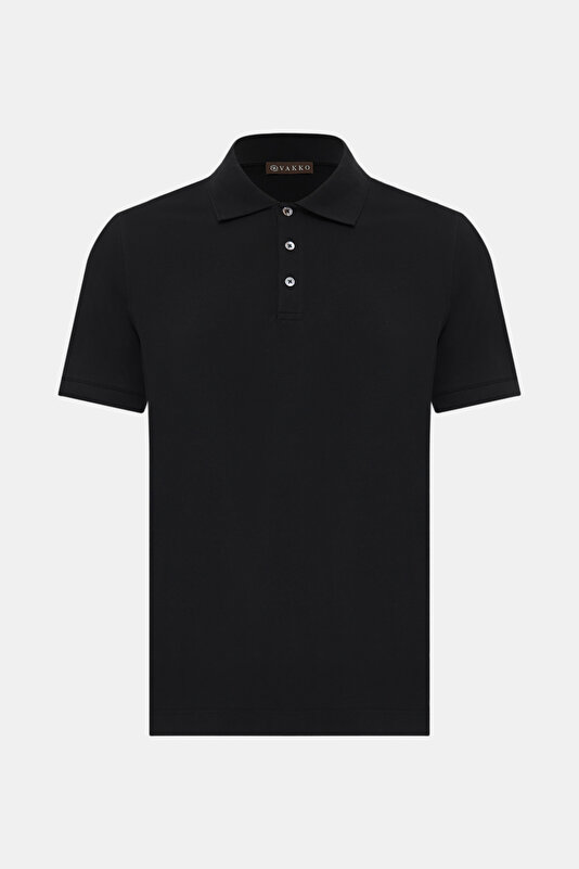 BLACK POLO NECK SHORT SLEEVE TSHIRT