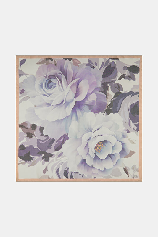 PURPLE FLORAL PATTERN ETAMIN VOILE SCARF