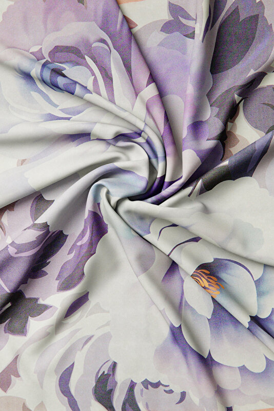 PURPLE FLORAL PATTERN ETAMIN VOILE SCARF 2
