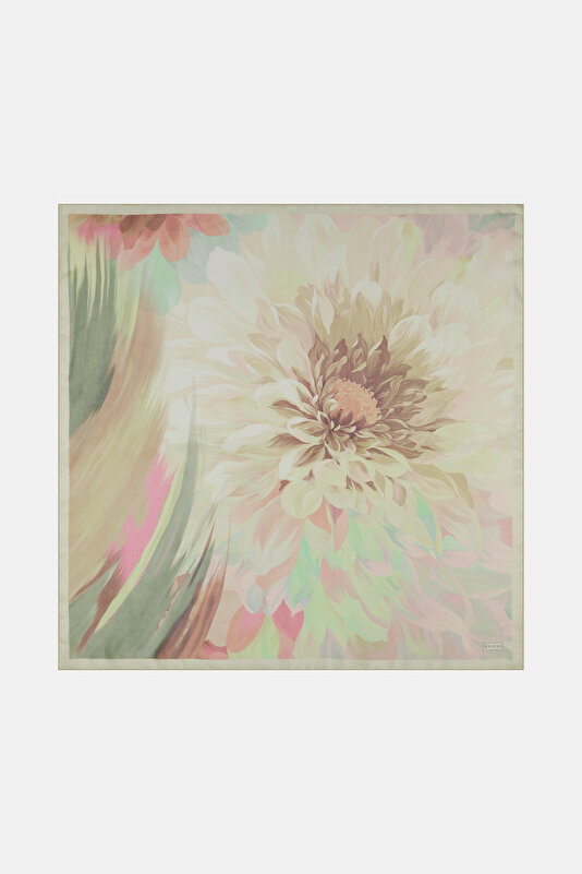 GREEN FLORAL PATTERN ETAMIN VOILE SCARF