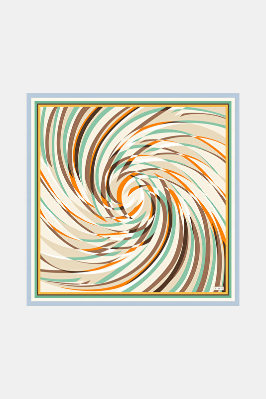 BEJ GEOMETRİK DESENLİ TWILL İPEK GAVROŞ