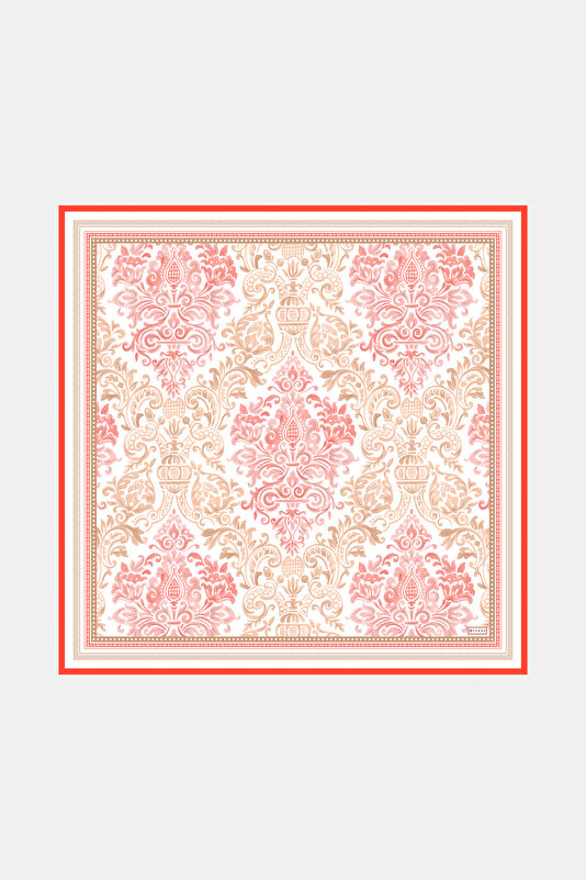 NAR ÇİÇEĞİ ETNİK DESENLİ TWILL İPEK EŞARP