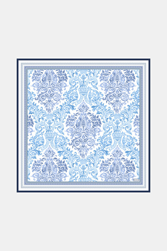 NAVY BLUE ETHNIC DESIGN TWILL SCARF