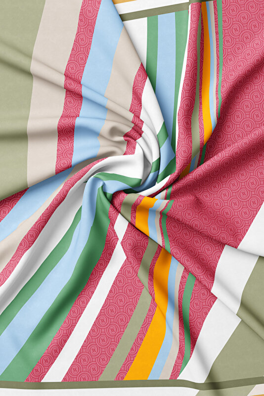 PEMBE GEOMETRİK DESENLİ TWILL İPEK GAVROŞ 2