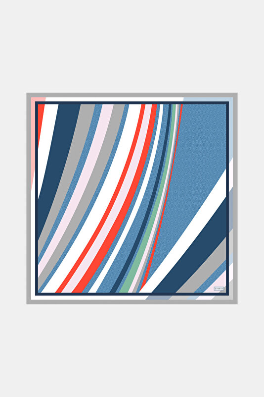 AÇIK MAVİ GEOMETRİK DESENLİ TWILL İPEK GAVROŞ