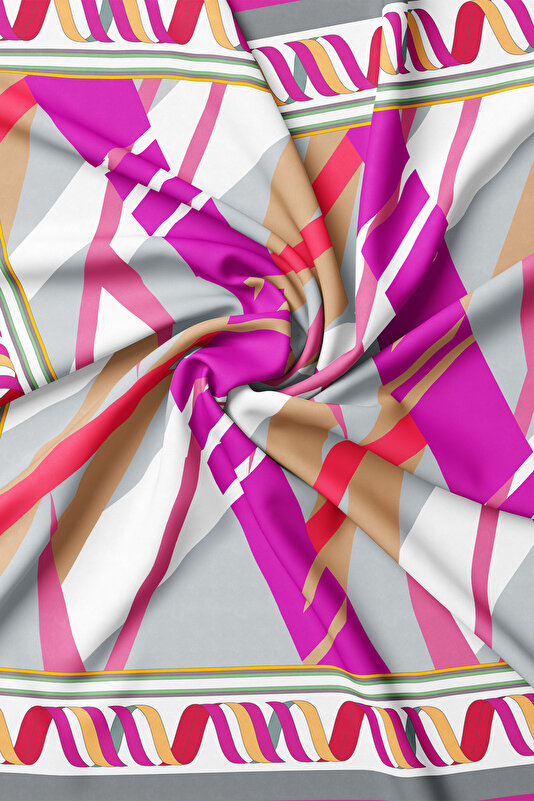 GRİ GEOMETRİK DESENLİ TWILL İPEK BANDANA 2