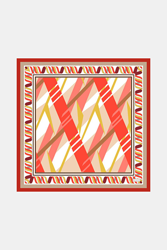 VERMILION GEOMETRIC DESIGN TWILL BANDANA