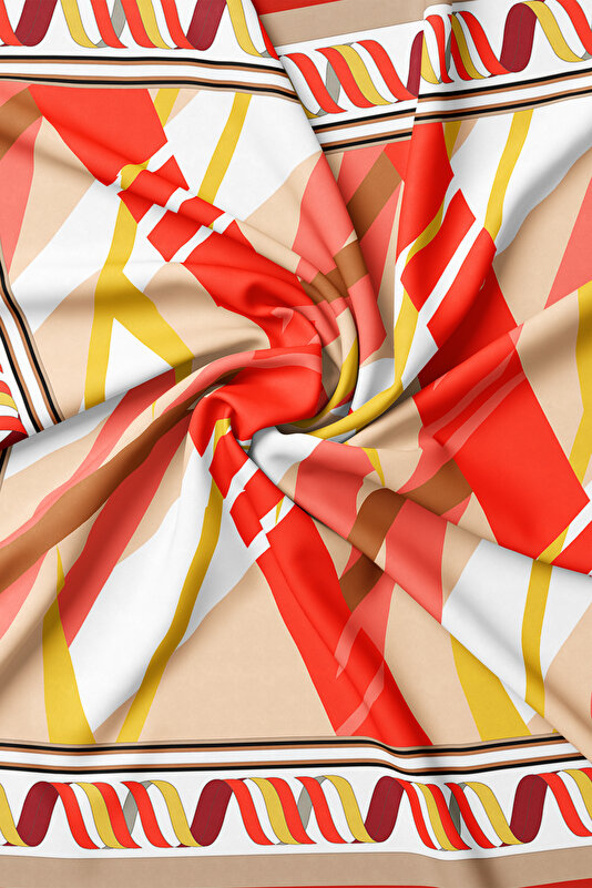 NAR ÇİÇEĞİ GEOMETRİK DESENLİ TWILL İPEK BANDANA 2