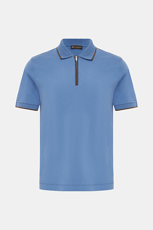 INDIGO POLO NECK SHORT SLEEVE TSHIRT