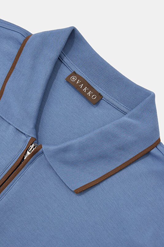 INDIGO POLO NECK SHORT SLEEVE TSHIRT 3