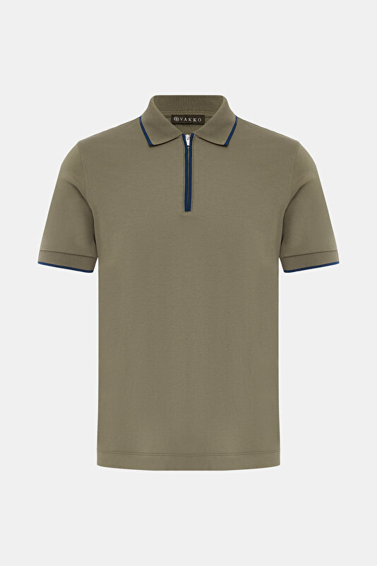 KHAKI POLO NECK SHORT SLEEVE TSHIRT