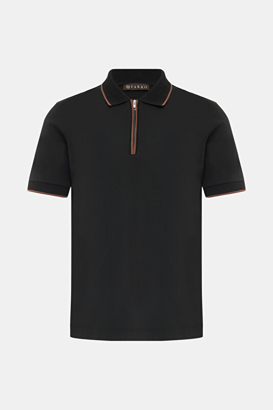 BLACK POLO NECK SHORT SLEEVE TSHIRT