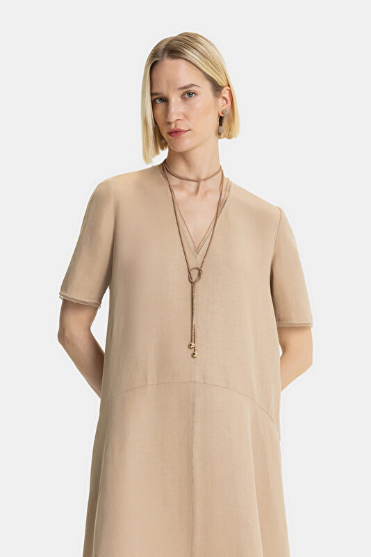 DARK BEIGE SHORT SLEEVE DRESS 4