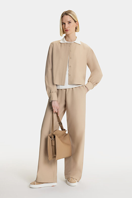 DARK BEIGE WIDE LEG TROUSERS