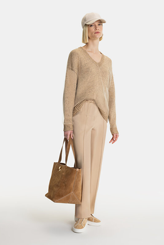 DARK BEIGE WIDE LEG TROUSERS