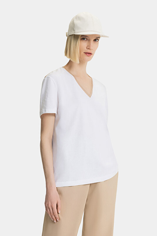 DARK BEIGE V NECK SHORT SLEEVE TSHIRT