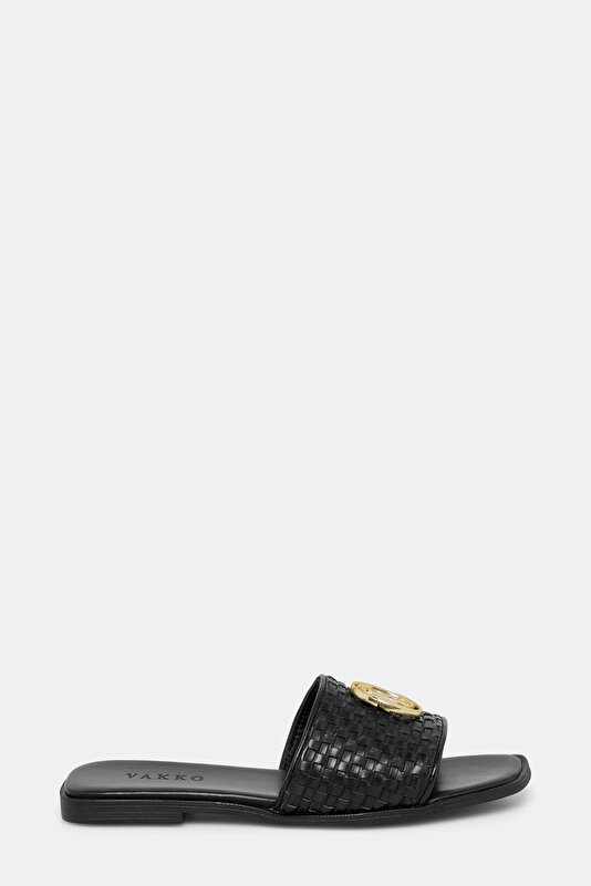 BLACK MONOGRAM LEATHER SLIPPER