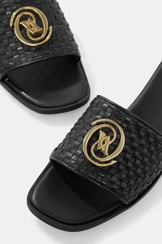 BLACK MONOGRAM LEATHER SLIPPER 4