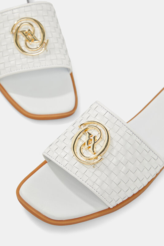 WHITE MONOGRAM LEATHER SLIPPER 4