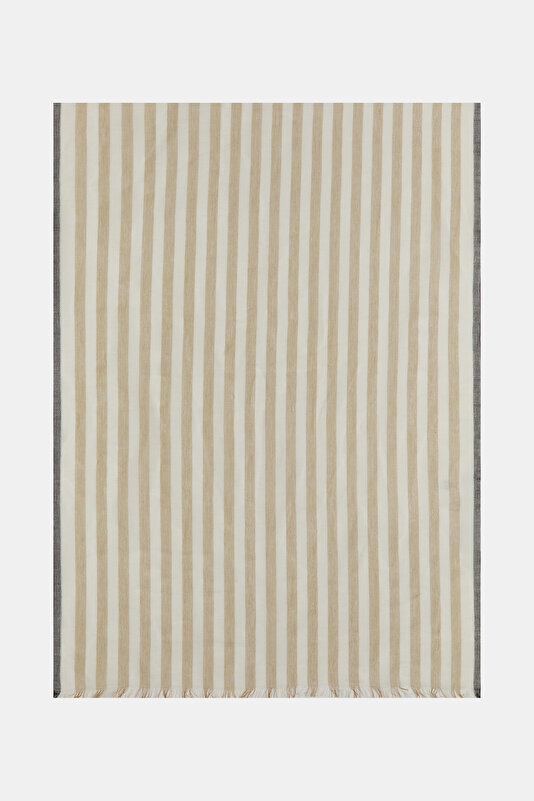 BLACK STRIPED COTTON/LINEN SHAWL