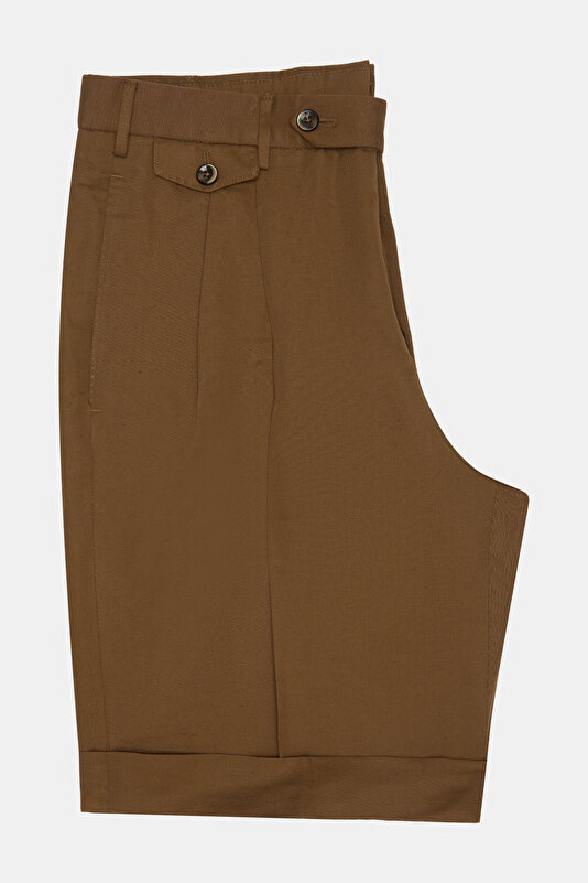 DARK BEIGE COTTON/LINEN BERMUDA