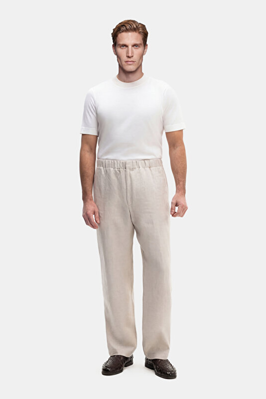 LIGHT BEIGE HERRINGBONE TROUSERS