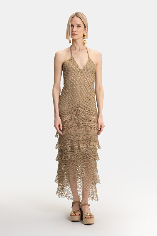 BEIGE SLEEVELESS SUSPENDER DRESS 4
