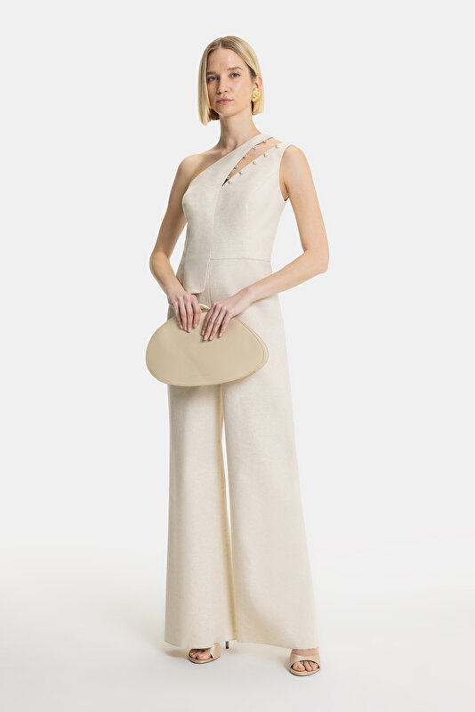 ECRU CLEAVAGE SLEEVELESS JUMPSUIT