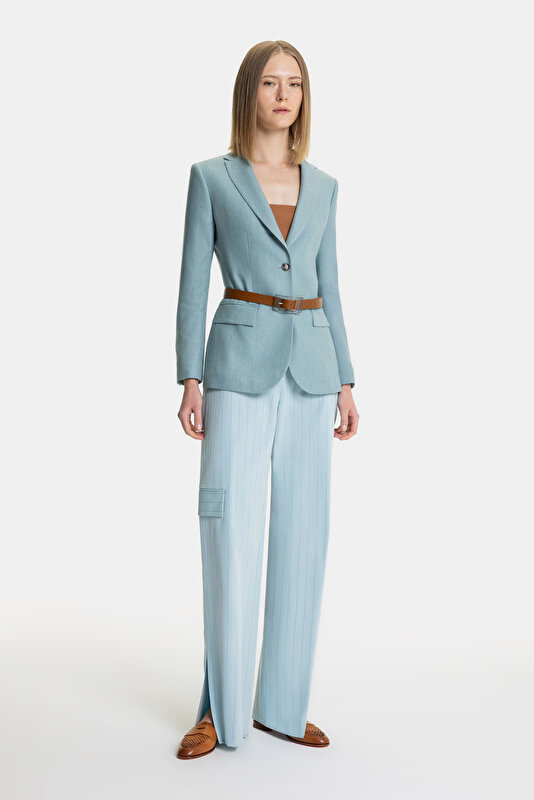 MINK STRIPED STRAIGHT CUT TROUSERS