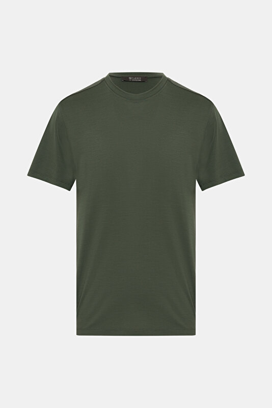 BİSİKLET YAKALI KISA KOL YÜN T-SHIRT